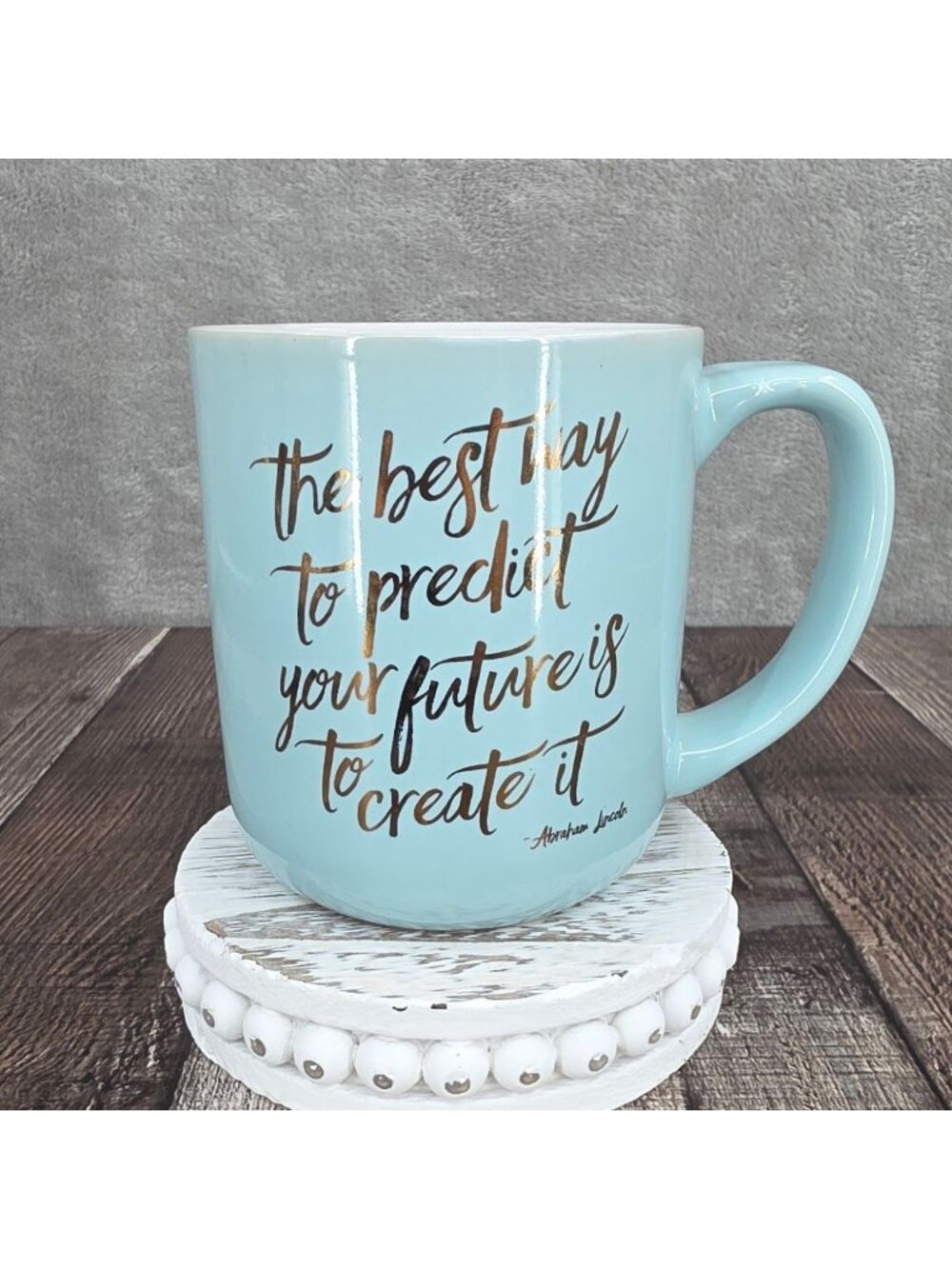 Roobee By Mara-Mi Coffee Mug Abraham Lincoln Quote Blue Metallic Gold Gift New